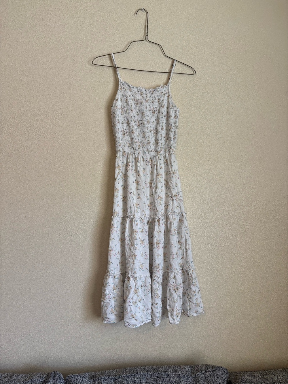 Mimi Chica White Floral Midi Dress with Spaghetti Straps